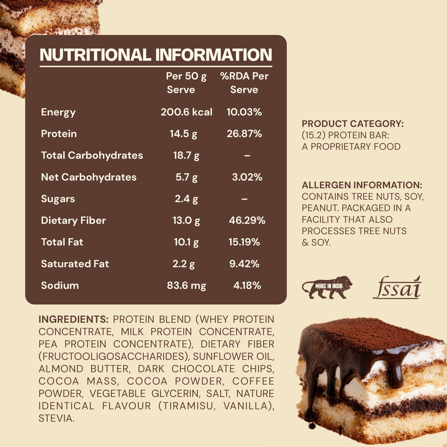 Tiramisu fudge Protein dessert bar - Pack of 4